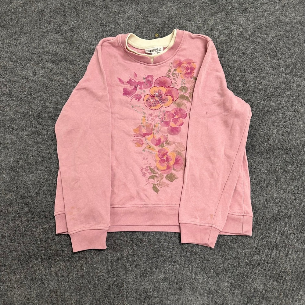 Breckenridge Sweatshirt Womens Size XL Pink Floral Graphic Crew Neck Pullover